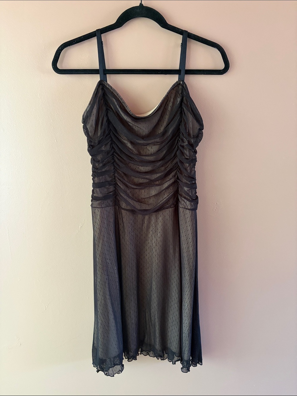 La Belle Black Sheer Ruched Slip Dress